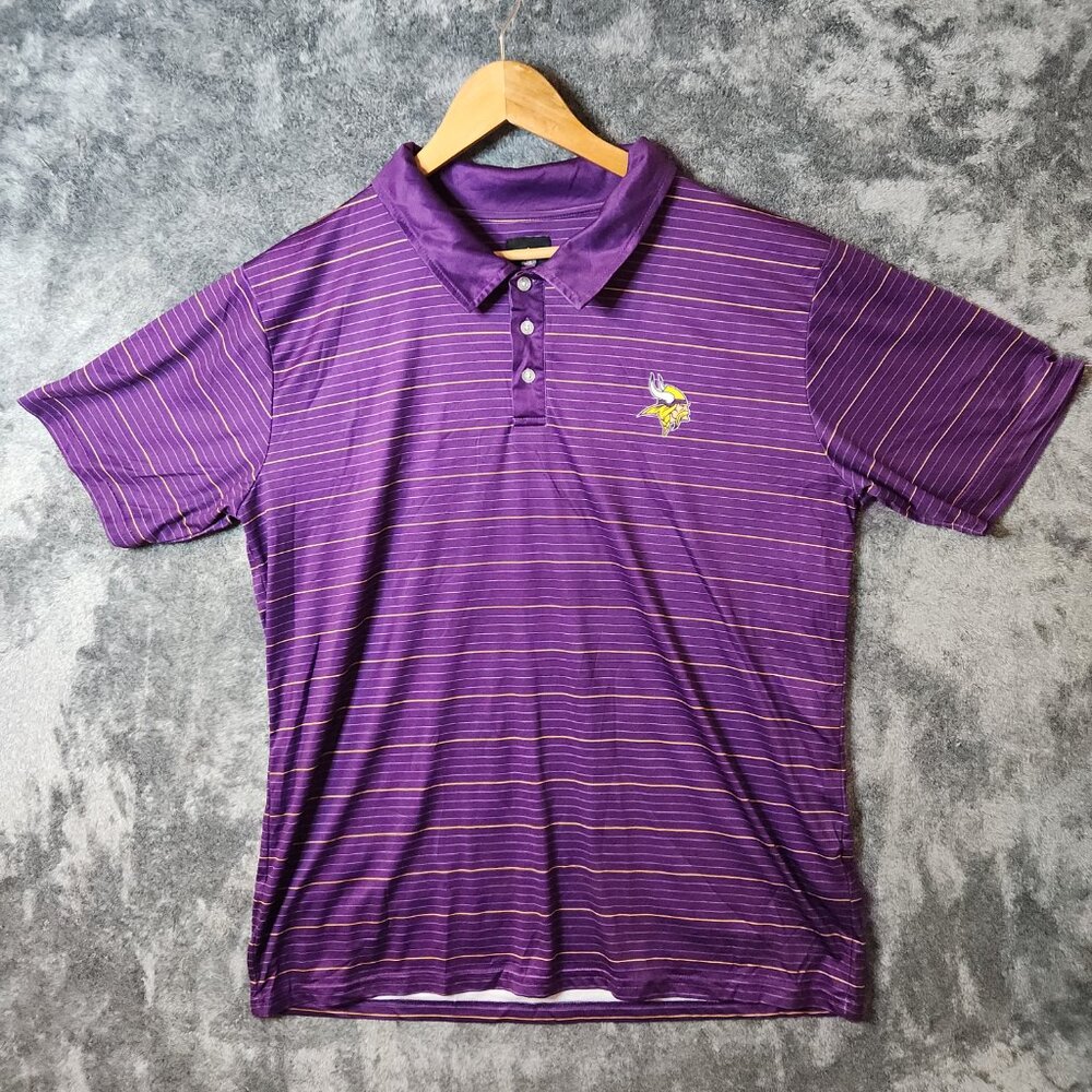 NFL Team Apparel Minnesota Vikings Men's Striped Polo Shirt - Size Medium Purple - Picture 2 of 10